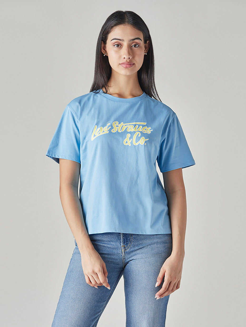 Women's Typography Printed Loose Fit T-Shirt - Front View