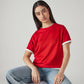 Women's Solid Crew Neck Relaxed Fit Interlock T-Shirt - Styleshot View