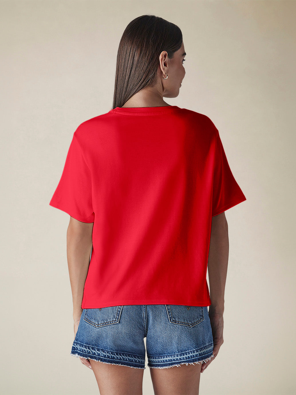 Women's Solid Crew Neck Relaxed Fit Interlock T-Shirt - Back View