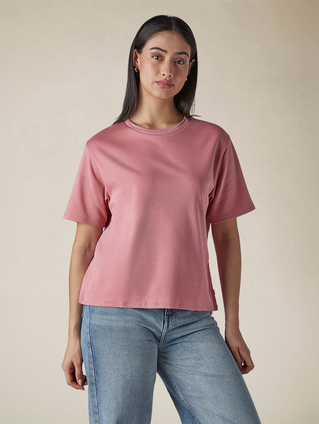 Women's Solid Crew Neck Relaxed Fit Interlock T-Shirt - 13d22bde-3f4b-418b-9caf-f92b670f5a3d View