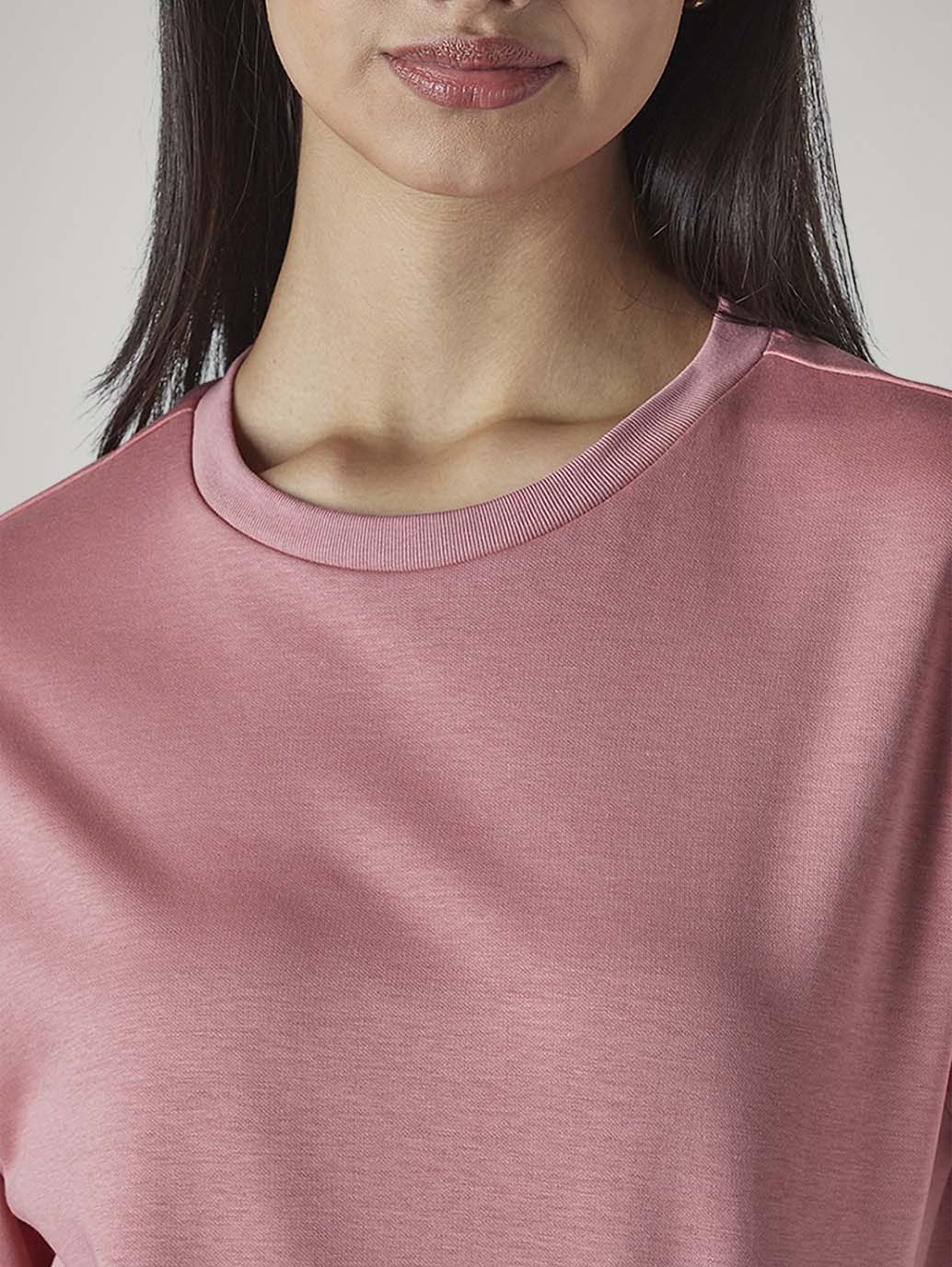 Women's Solid Crew Neck Relaxed Fit Interlock T-Shirt - 20 View