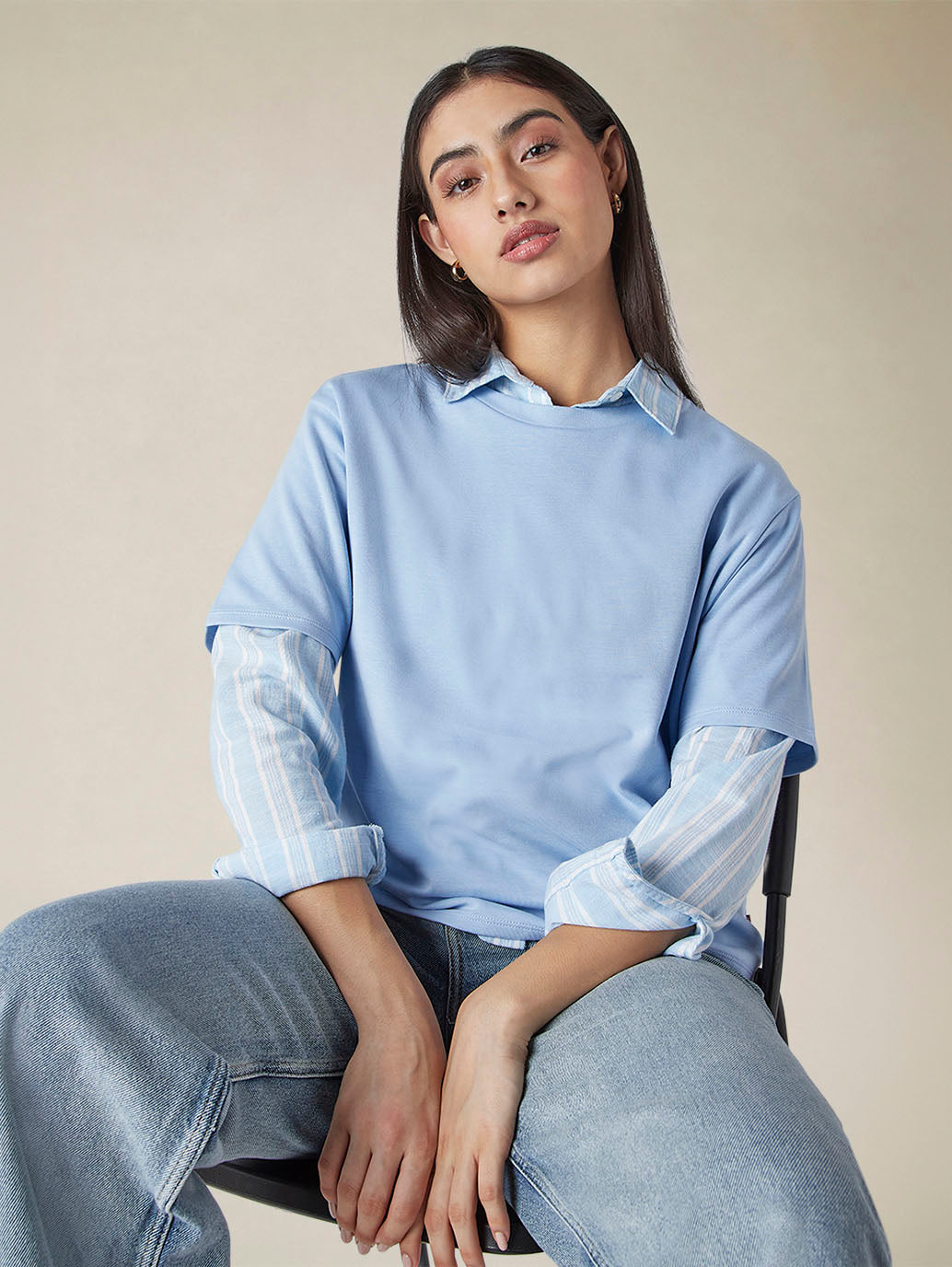 Women's Solid Crew Neck Relaxed Fit Interlock T-Shirt