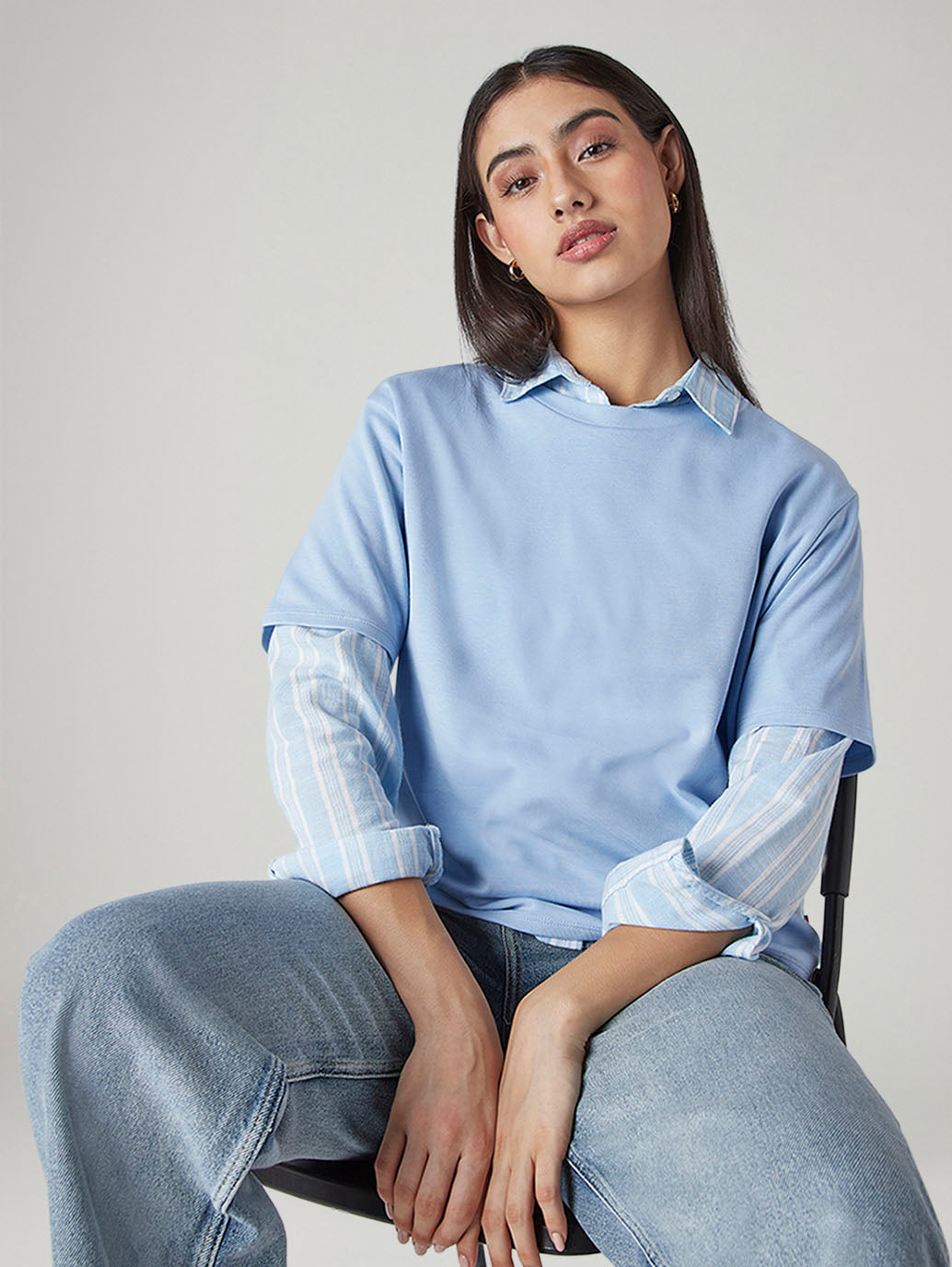 Women's Solid Crew Neck Relaxed Fit Interlock T-Shirt