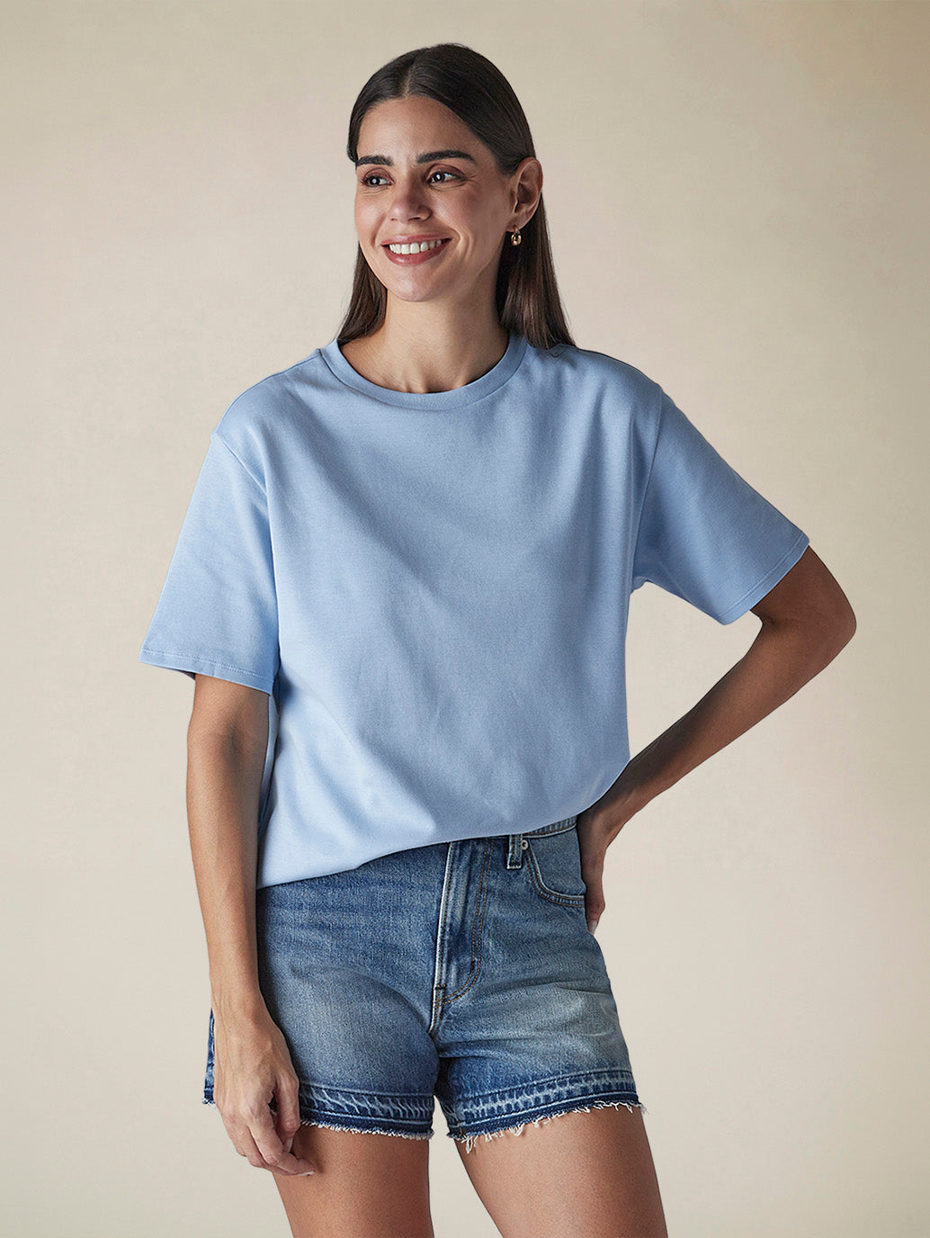Women's Solid Crew Neck Relaxed Fit Interlock T-Shirt - 4b47e180-ed60-4a73-aec9-838922619ef1 View