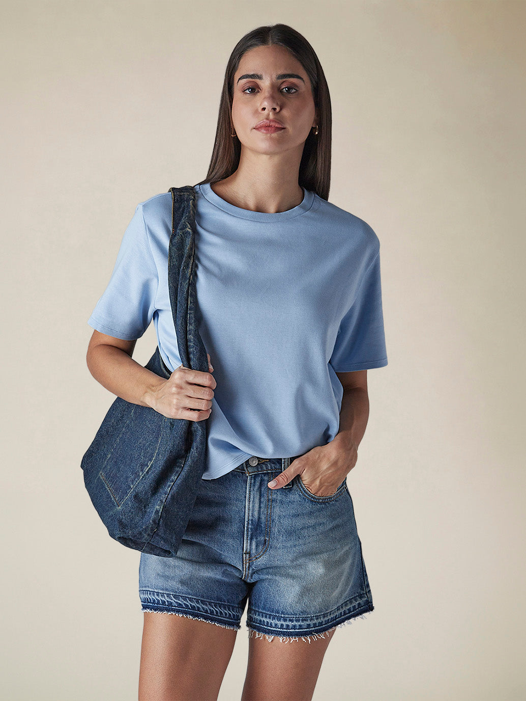 Women's Solid Crew Neck Relaxed Fit Interlock T-Shirt