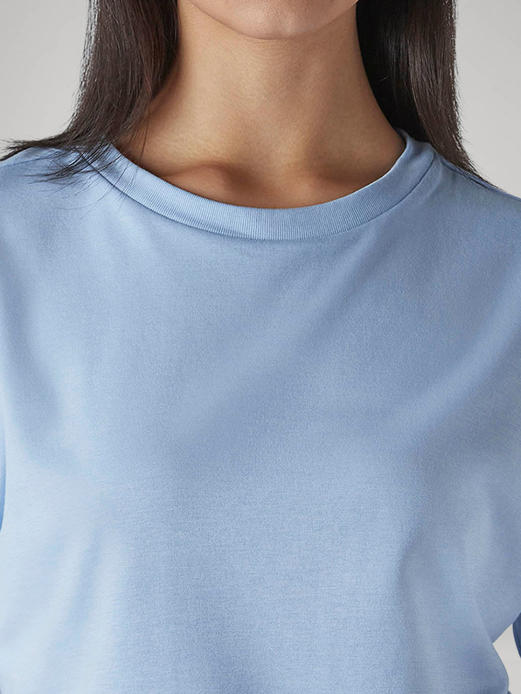 Women's Solid Crew Neck Relaxed Fit Interlock T-Shirt - 20 View