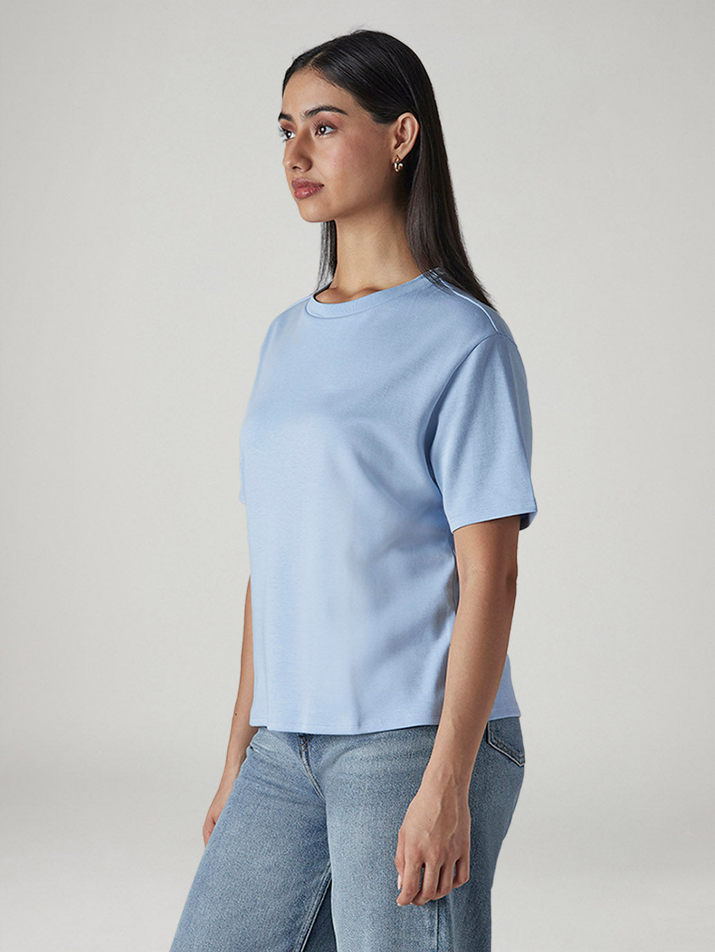 Women's Solid Crew Neck Relaxed Fit Interlock T-Shirt - 20 View