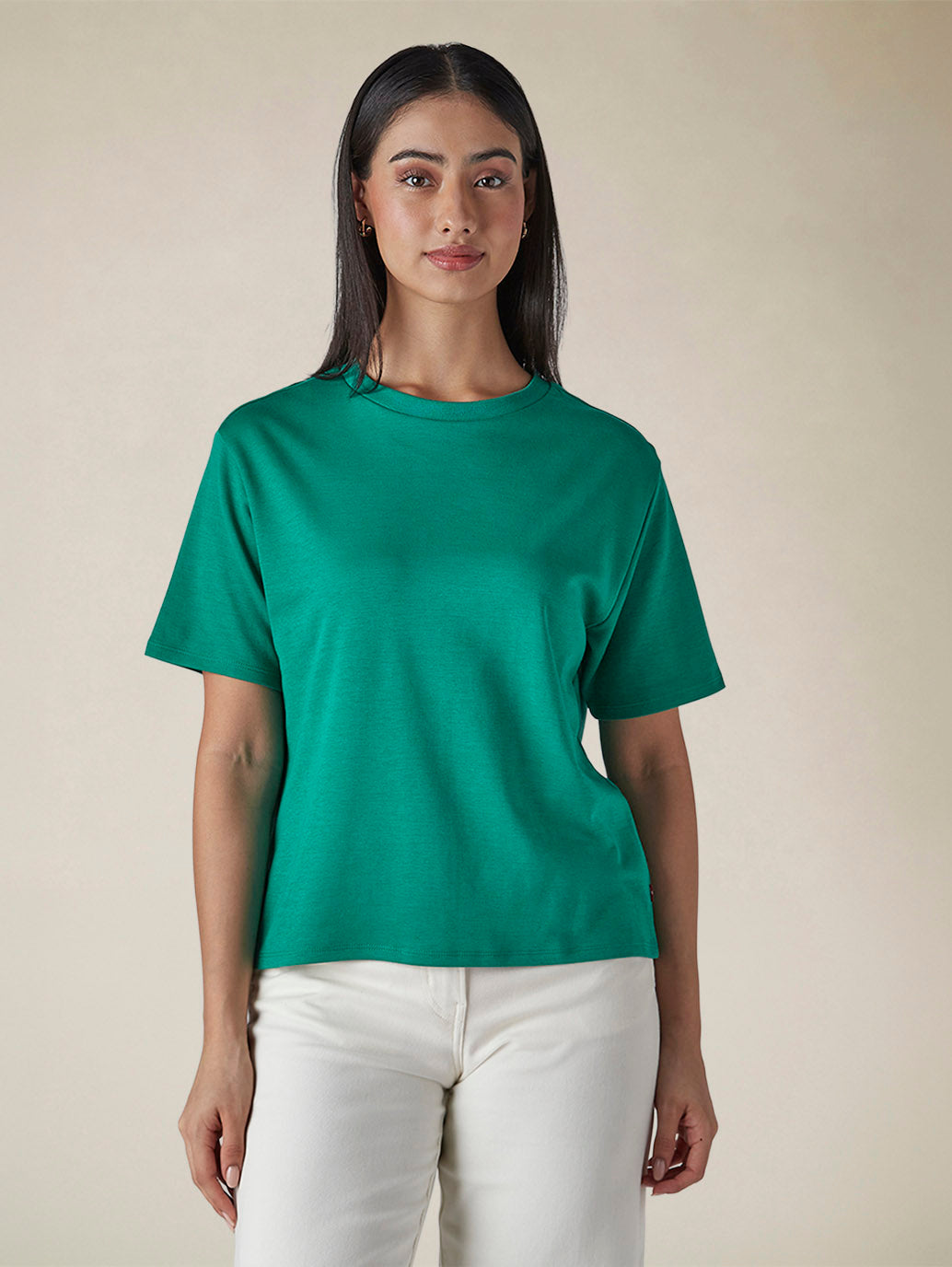Women's Solid Crew Neck Relaxed Fit Interlock T-Shirt - 1d2af95c-d5d8-407e-a855-8994fb24b0b9 View