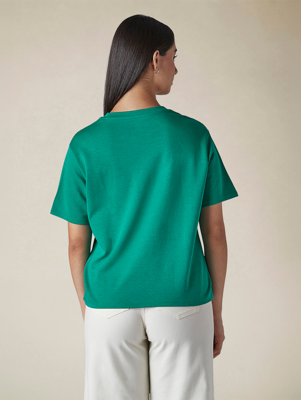 Women's Solid Crew Neck Relaxed Fit Interlock T-Shirt - 3cad1a6c-b9b2-479d-aad0-0a05d09250e8 View