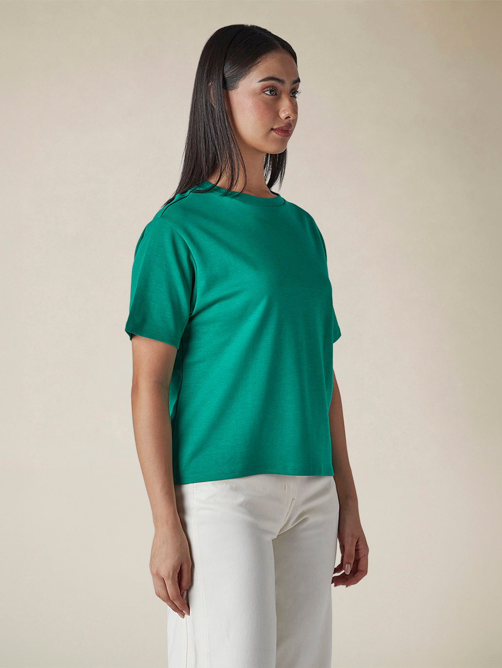 Women's Solid Crew Neck Relaxed Fit Interlock T-Shirt - 9c02f066-19fc-448f-824b-597202c15b28 View