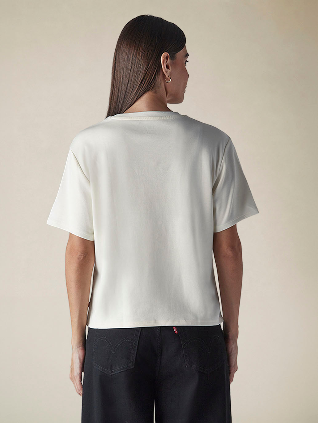 Women's Solid Crew Neck Relaxed Fit Interlock T-Shirt - Back View