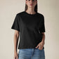 Women's Solid Crew Neck Relaxed Fit Interlock T-Shirt - Front View