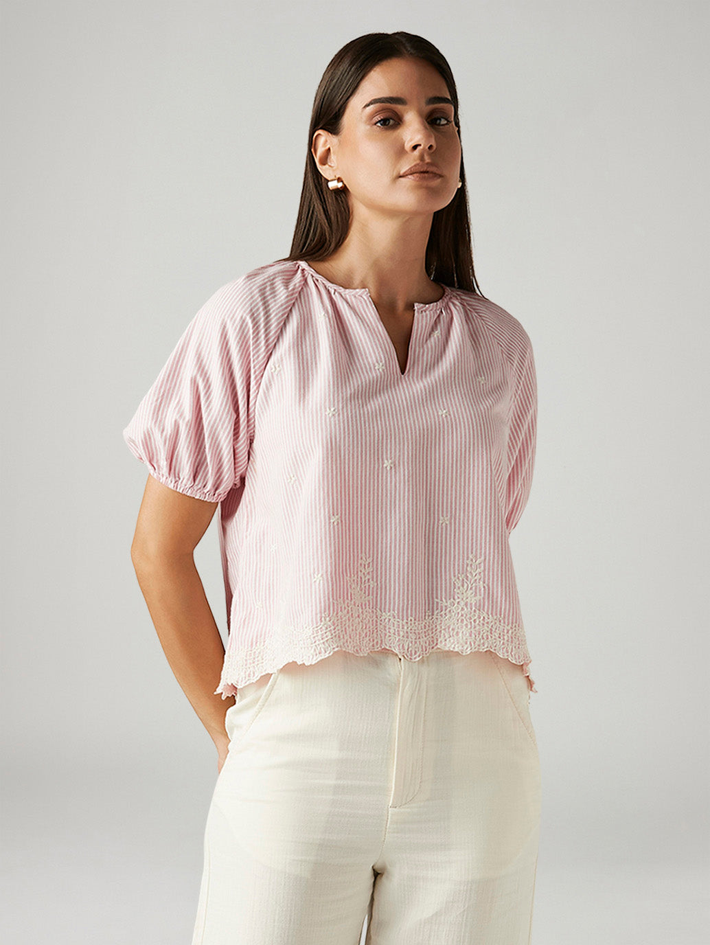 Women's Striped Pink V-Neck Top