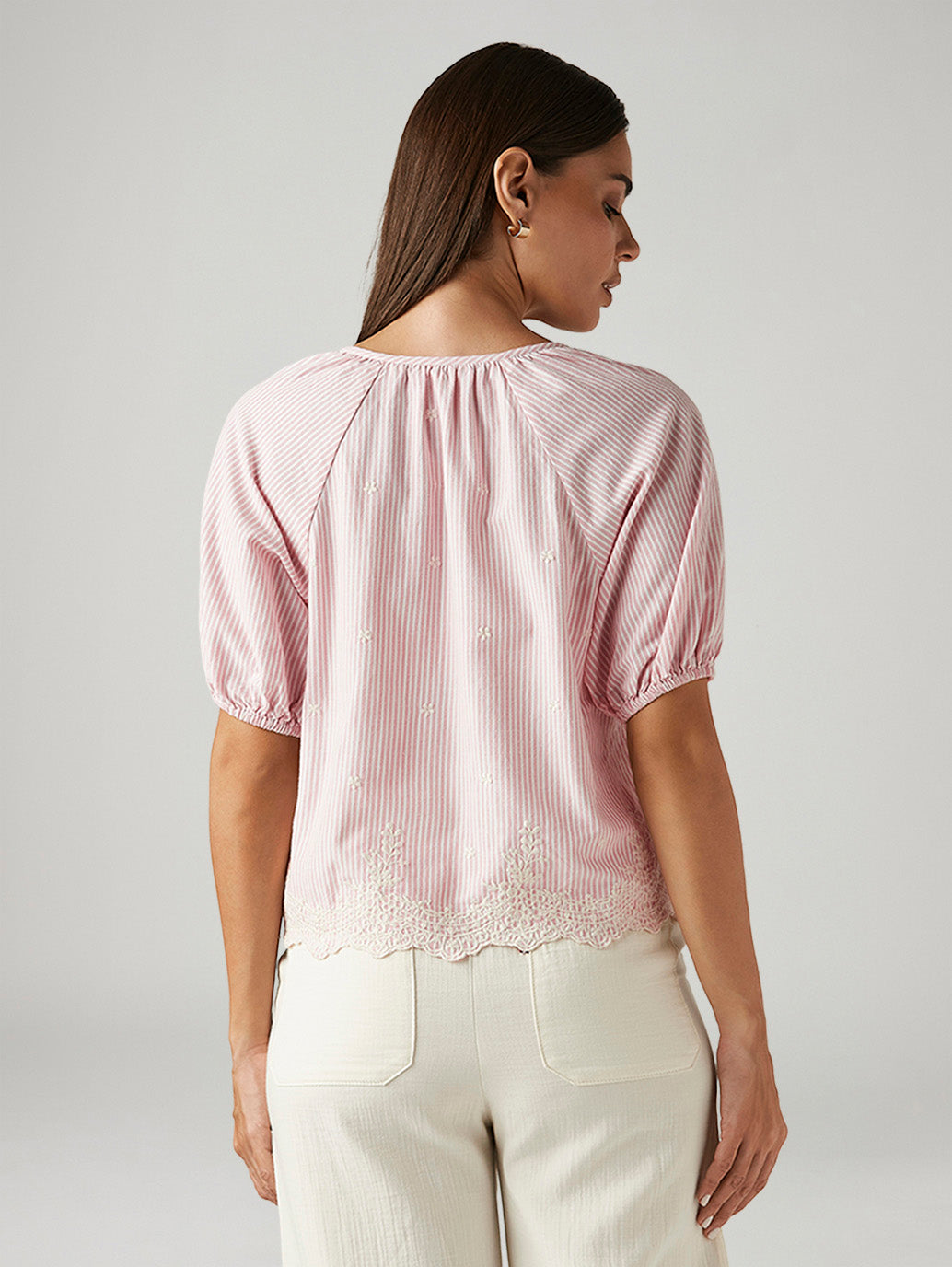 Women's Striped Pink V-Neck Top - Back View
