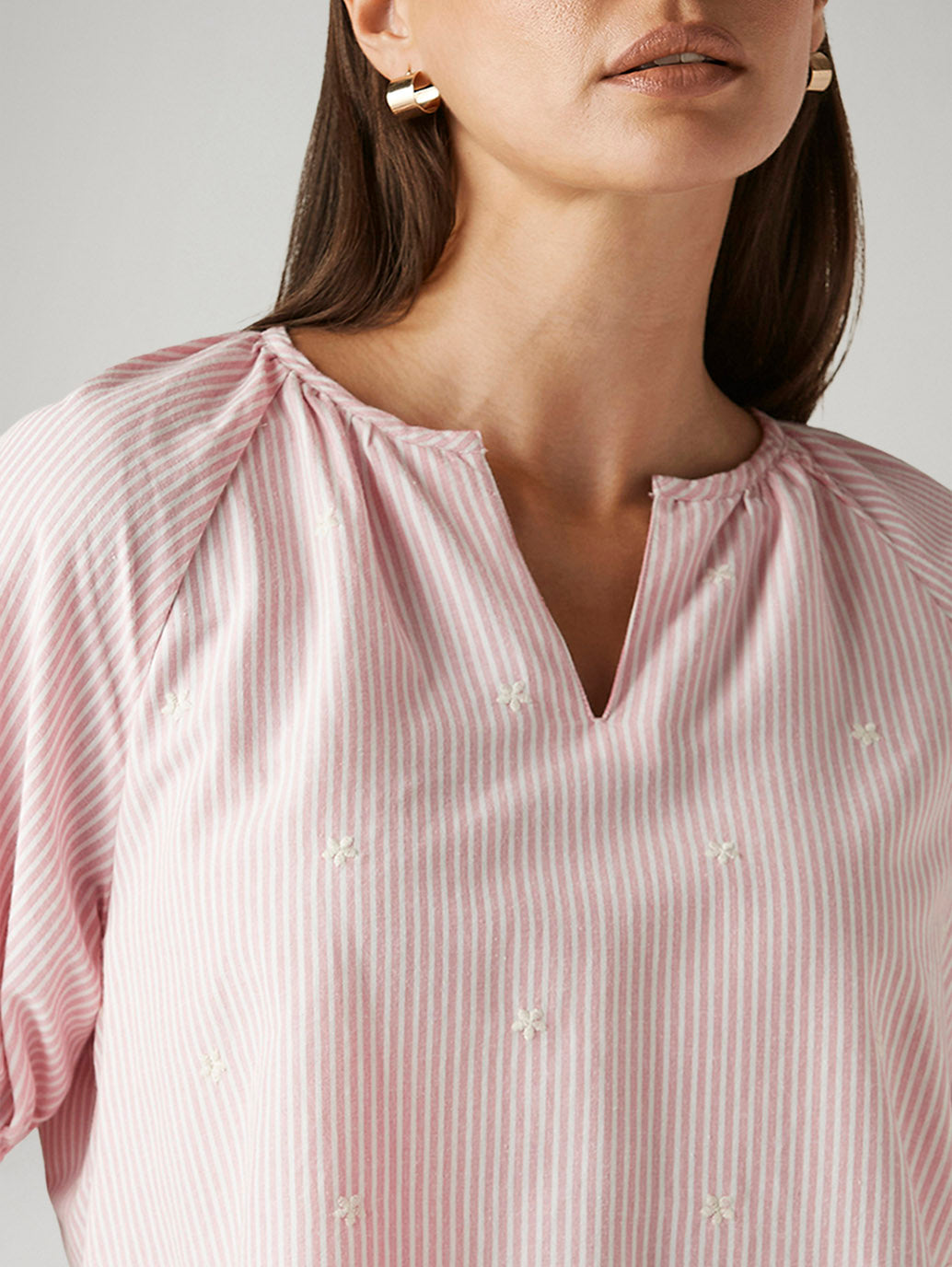 Women's Striped Pink V-Neck Top - Detail View