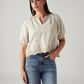 Women's Striped Beige V-Neck Top - Styleshot View
