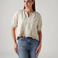 Women's Striped Beige V-Neck Top - Front View