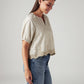 Women's Striped Beige V-Neck Top - Side View