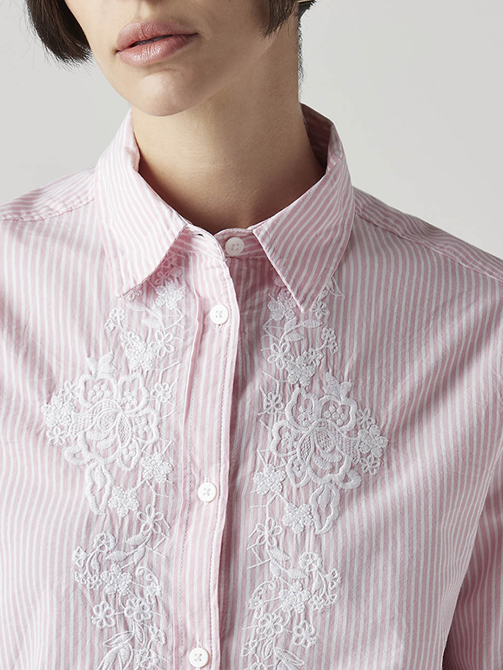 Women's Striped Regular Fit Embroidered Shirt - Detail View