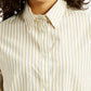 Women's Striped Beige Relaxed Fit Poplin Shirt - Detail View