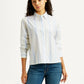 Women's Striped White Relaxed Fit Poplin Shirt - Styleshot View