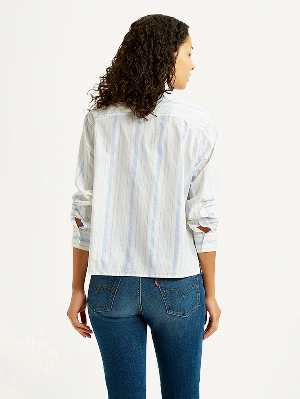 Women's Striped White Relaxed Fit Poplin Shirt - Back View