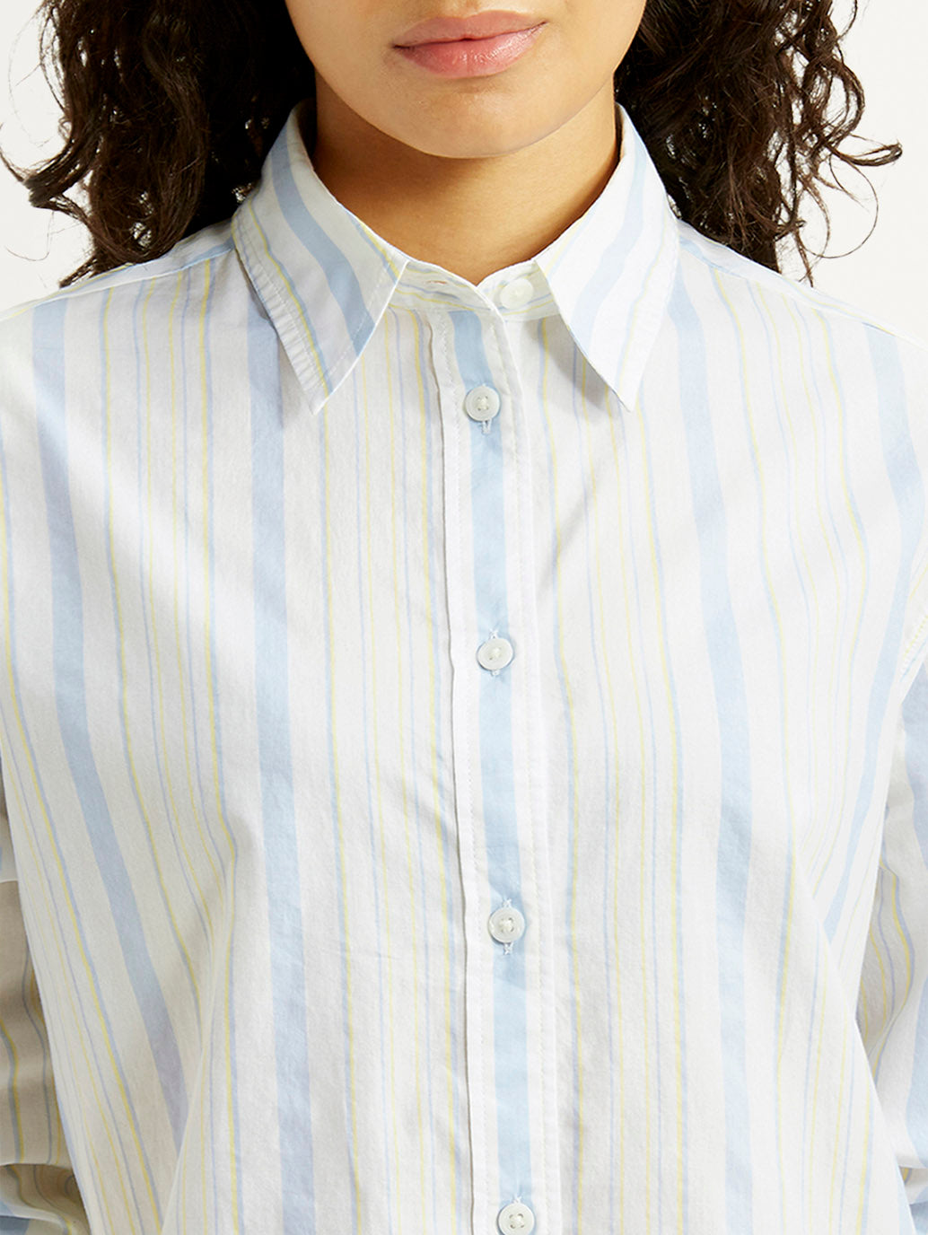 Women's Striped White Relaxed Fit Poplin Shirt - Detail View