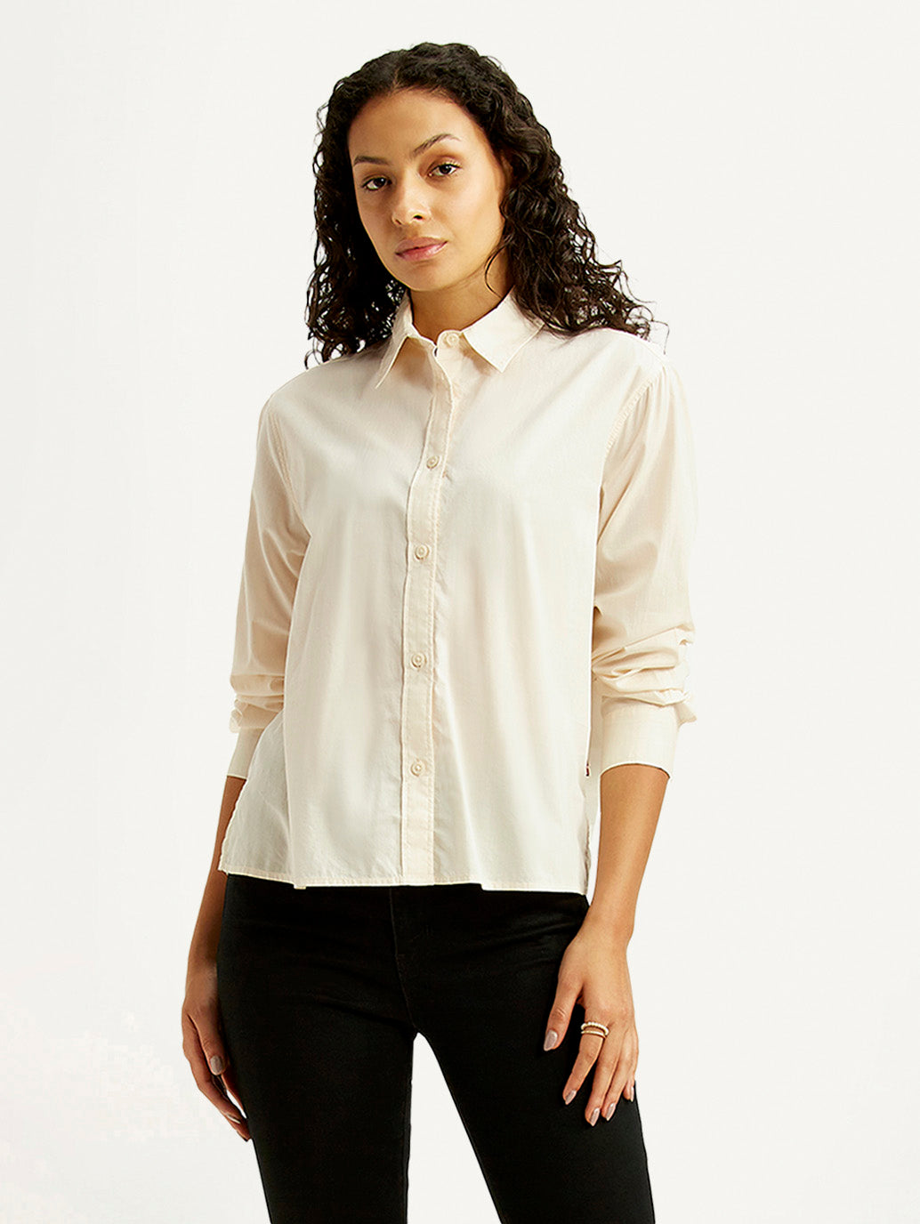 Women's Solid Cream Relaxed Fit Poplin Shirt - Styleshot View