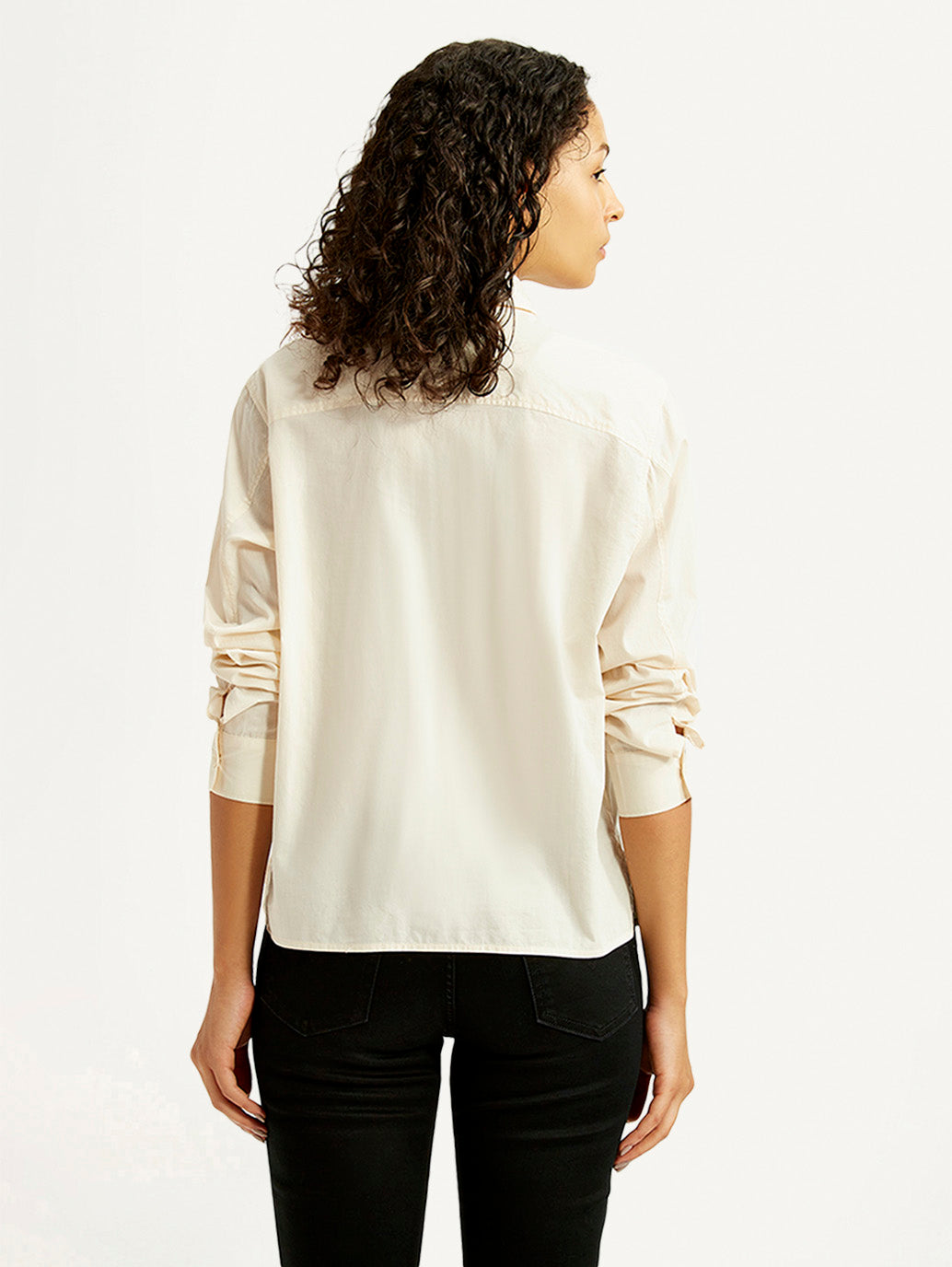 Women's Solid Cream Relaxed Fit Poplin Shirt - Back View