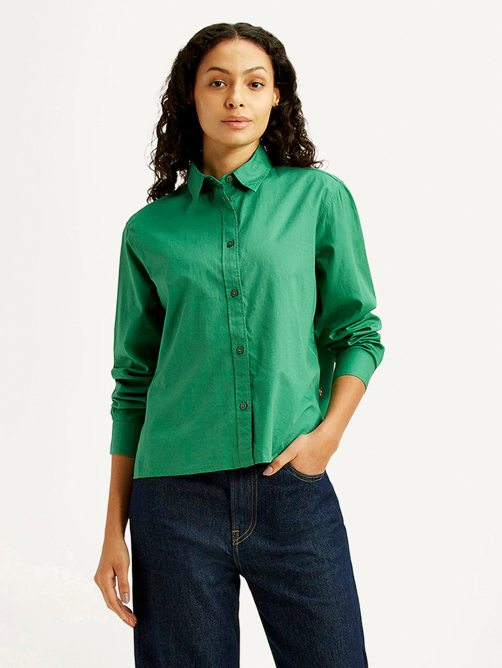 Women's Solid Green Relaxed Fit Poplin Shirt