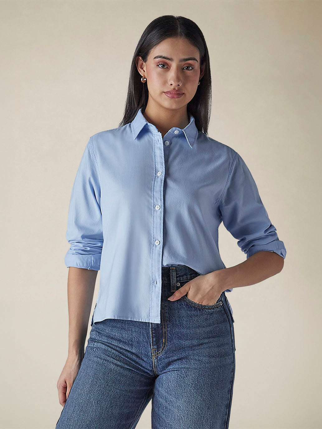 Women's Solid Regular Fit Oxford Shirt