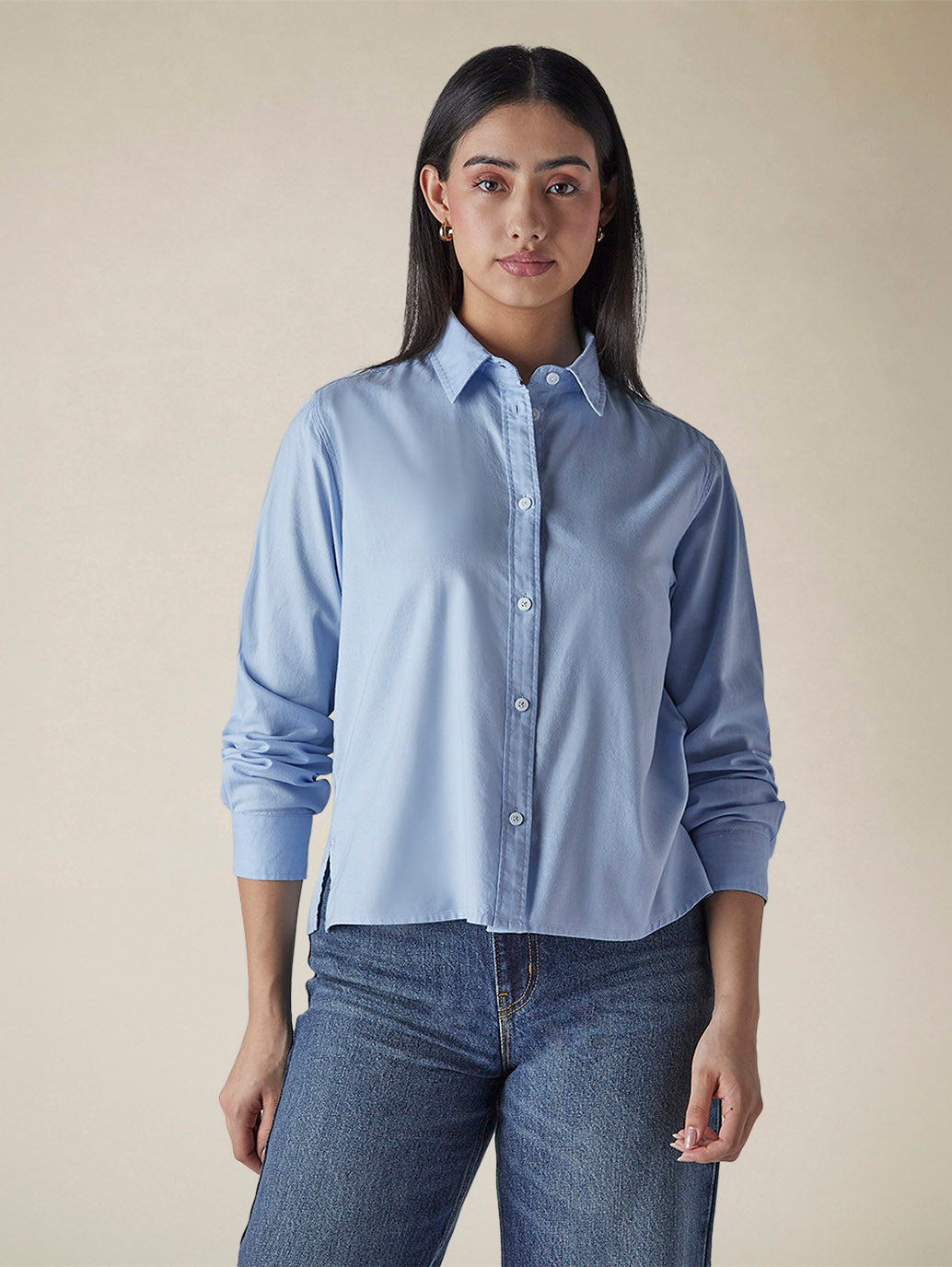 Women's Solid Regular Fit Oxford Shirt - cf55303c-ba44-47f4-8372-2a39cbf024fc View