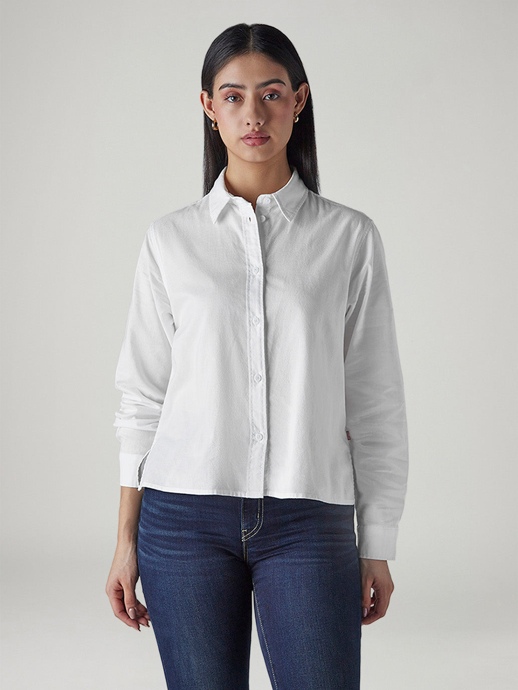 Women's Solid Regular Fit Oxford Shirt - Front View