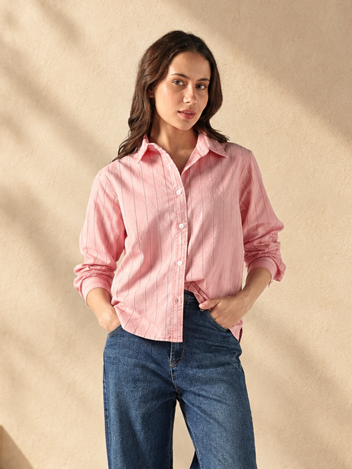 Women's Cotton Regular Fit Striped Oxford Shirt