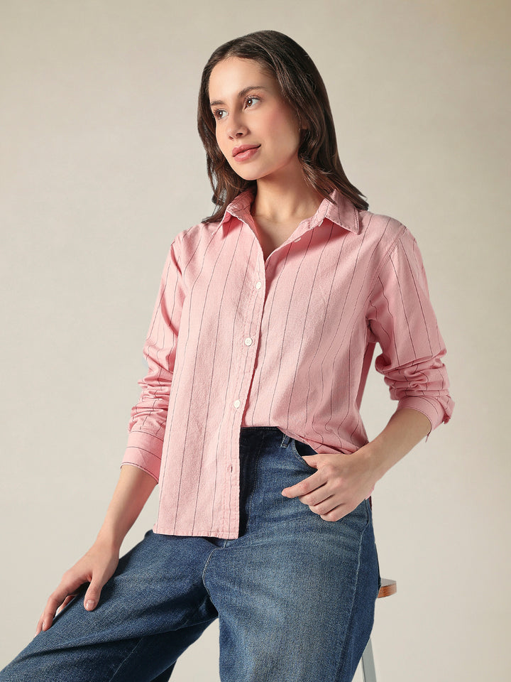 Women's Cotton Regular Fit Striped Oxford Shirt