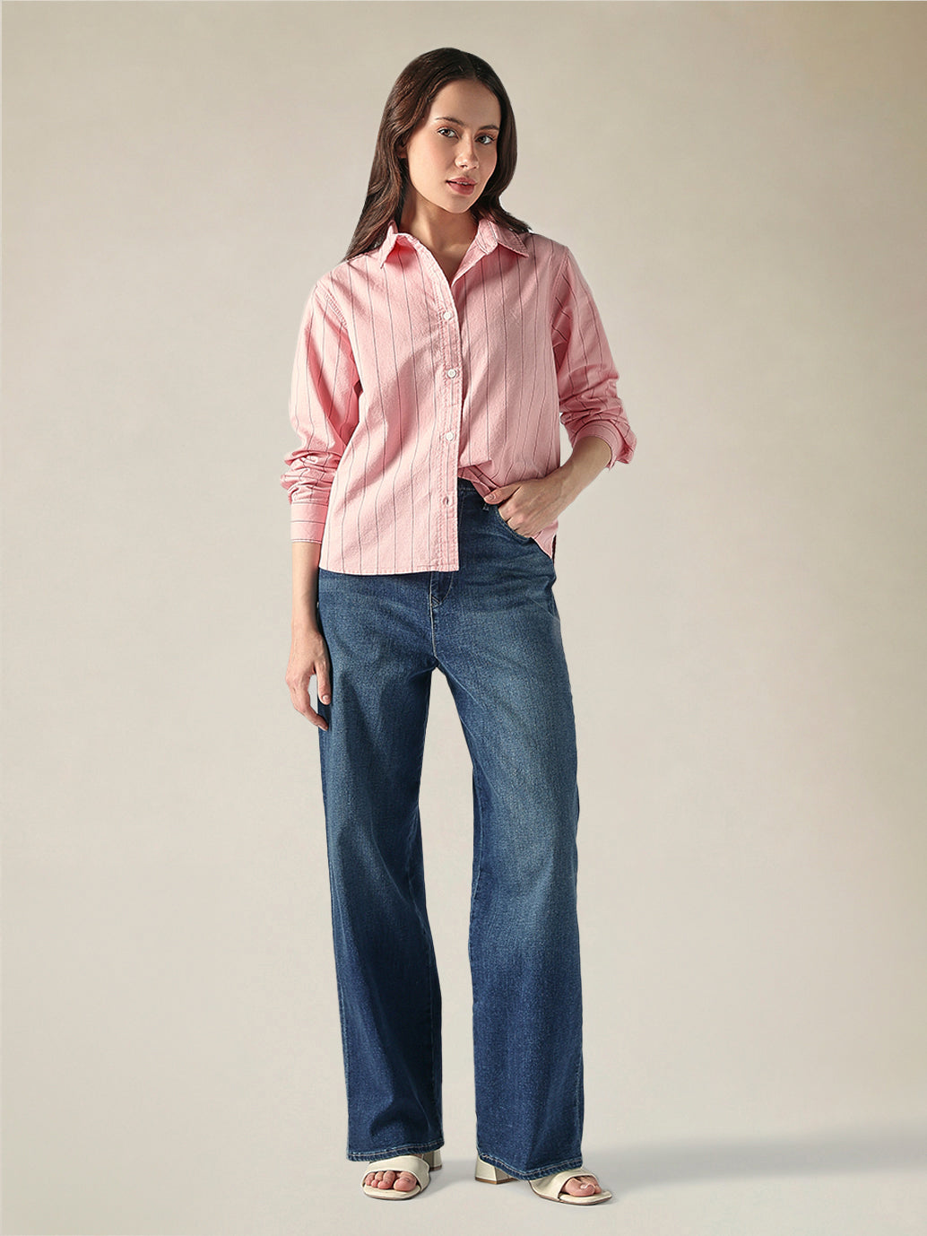 Women's Cotton Regular Fit Striped Oxford Shirt - Fullshot View