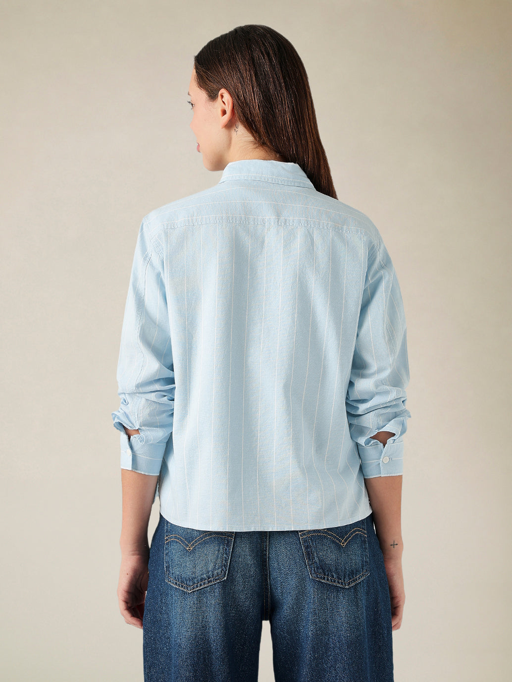 Women's Cotton Regular Fit Solid Oxford Shirt - Back View