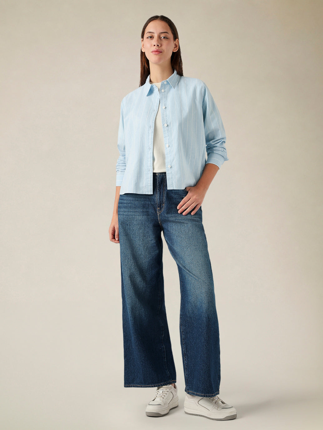 Women's Cotton Regular Fit Solid Oxford Shirt - Full View
