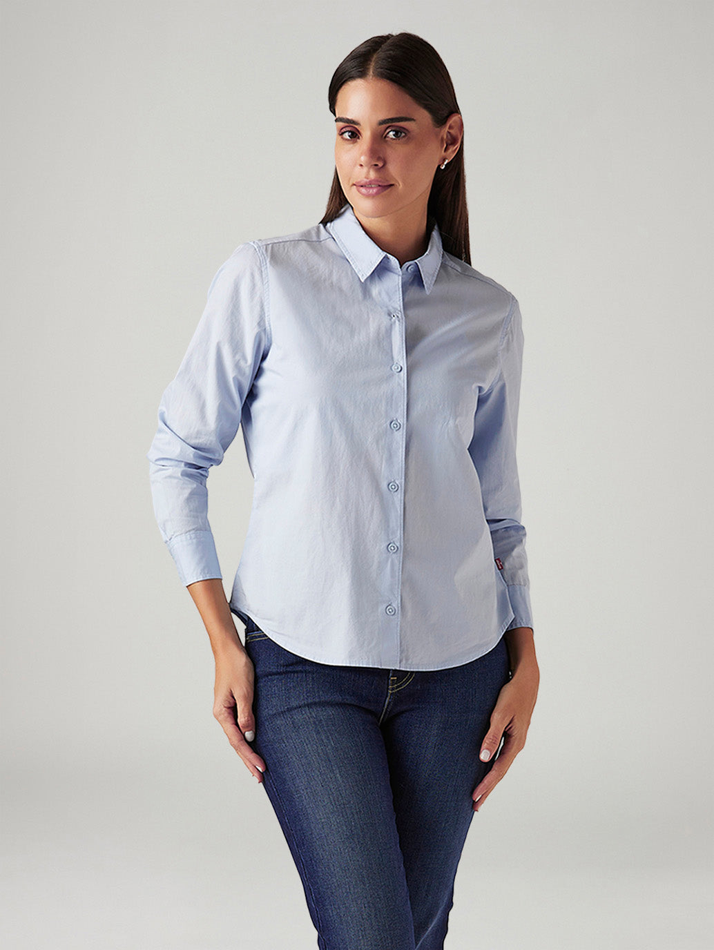 Women's Solid Light Blue Spread Collar Shirt
