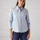 Women's Solid Light Blue Spread Collar Shirt - Front View