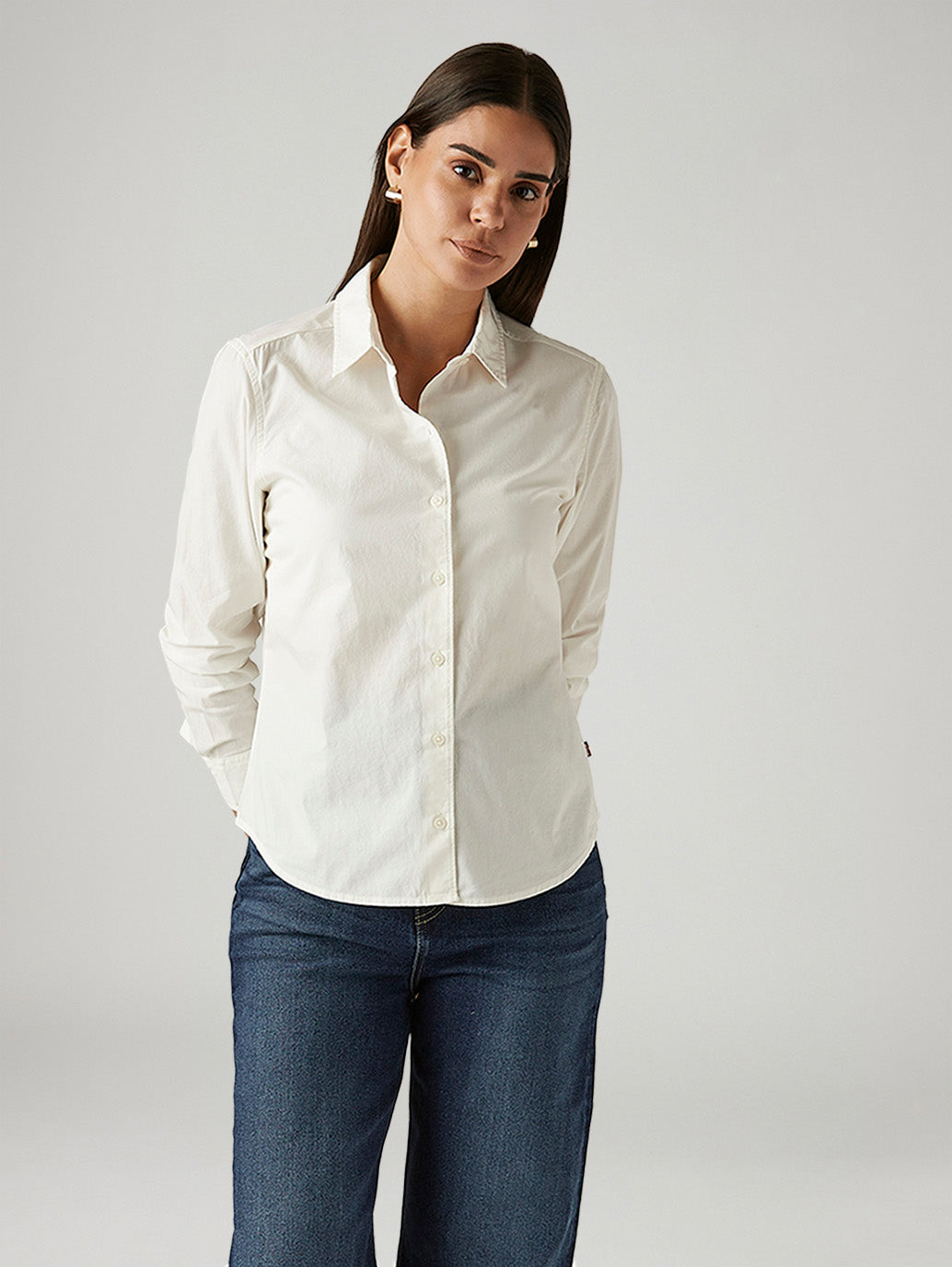 Women's Solid Off White Spread Collar Shirt - Styleshot View