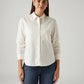 Women's Solid Off White Spread Collar Shirt - Front View