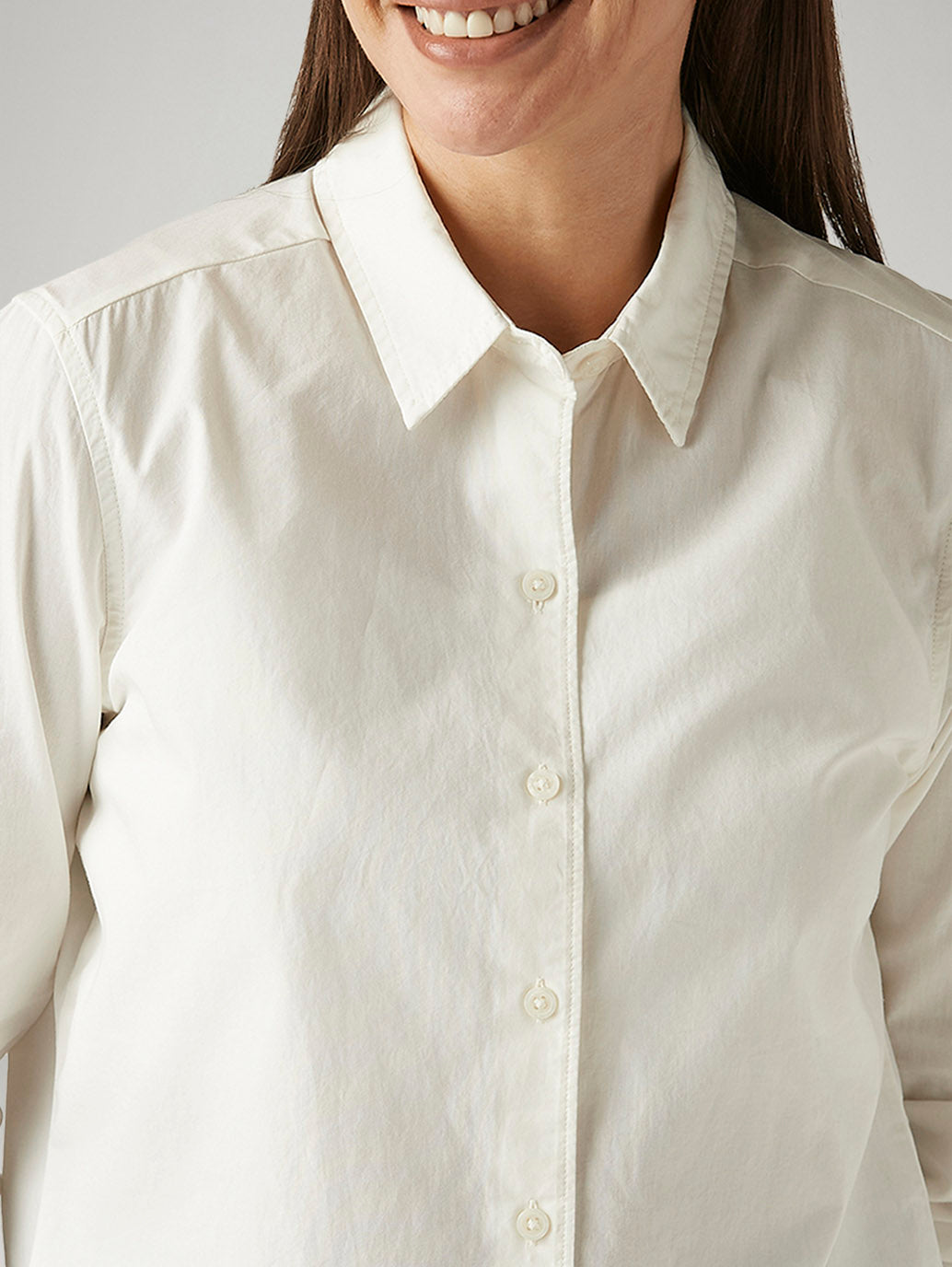 Women's Solid Off White Spread Collar Shirt - Detail View
