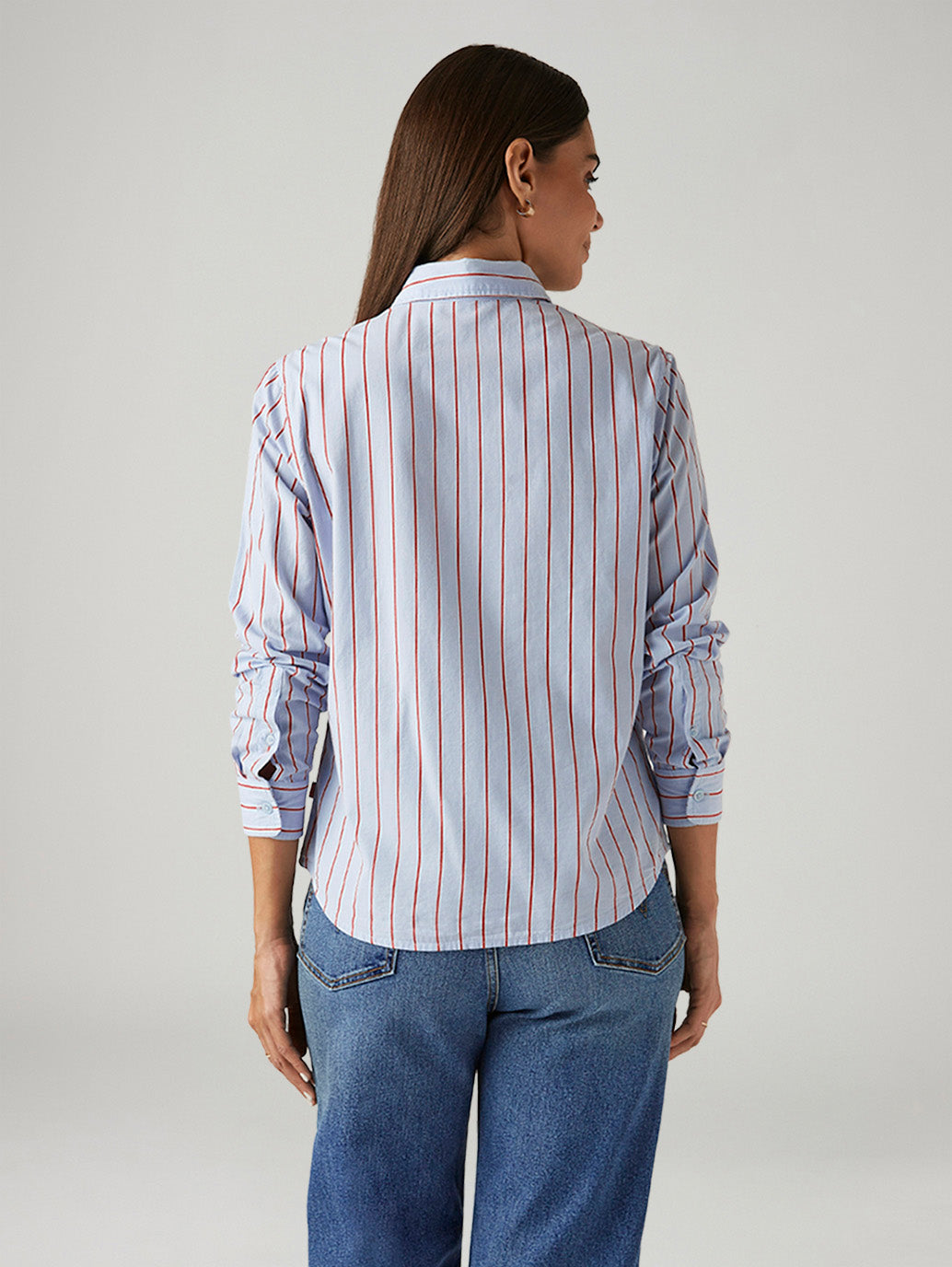 Women's Striped Light Blue Slim Fit Shirt - Back View