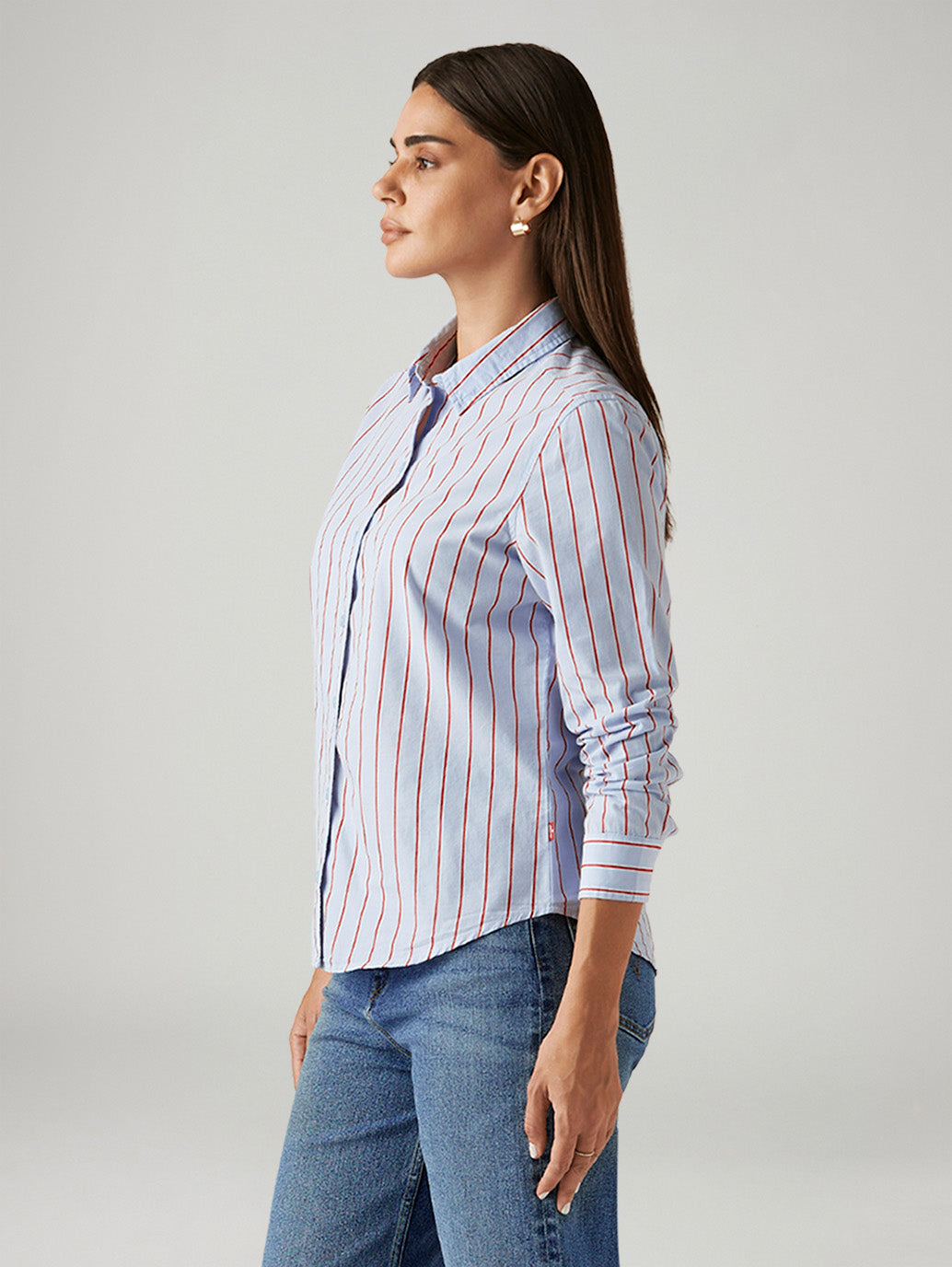 Women's Striped Light Blue Slim Fit Shirt - Side View