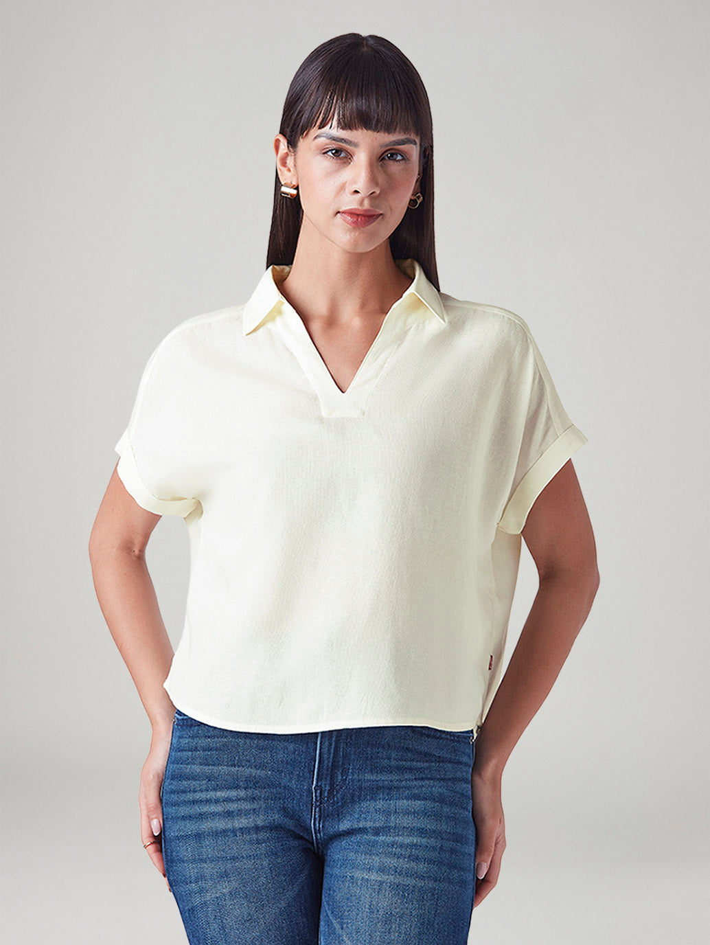 Women's Solid Relaxed Fit Linen Top - Front View