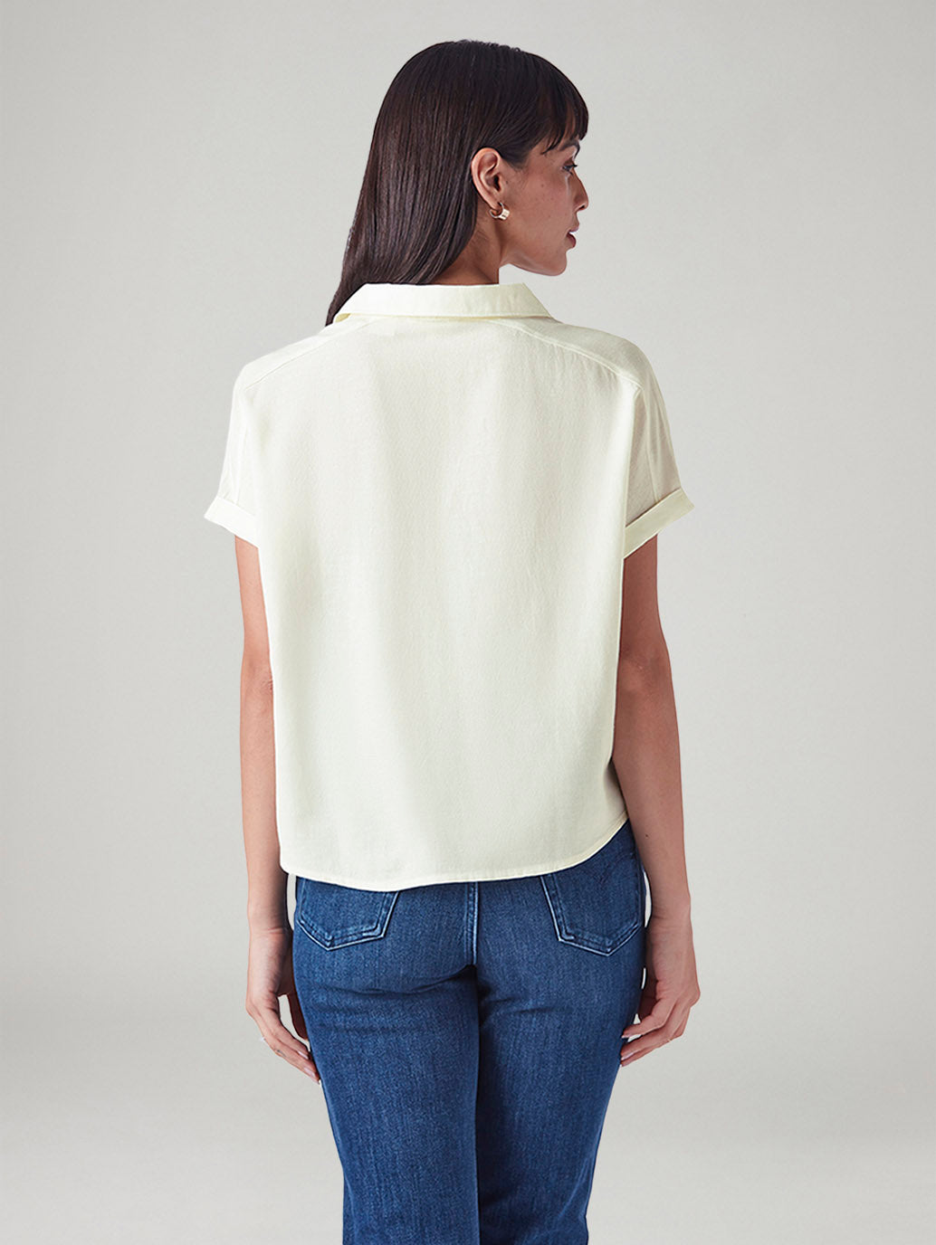 Women's Solid Relaxed Fit Linen Top - Back View