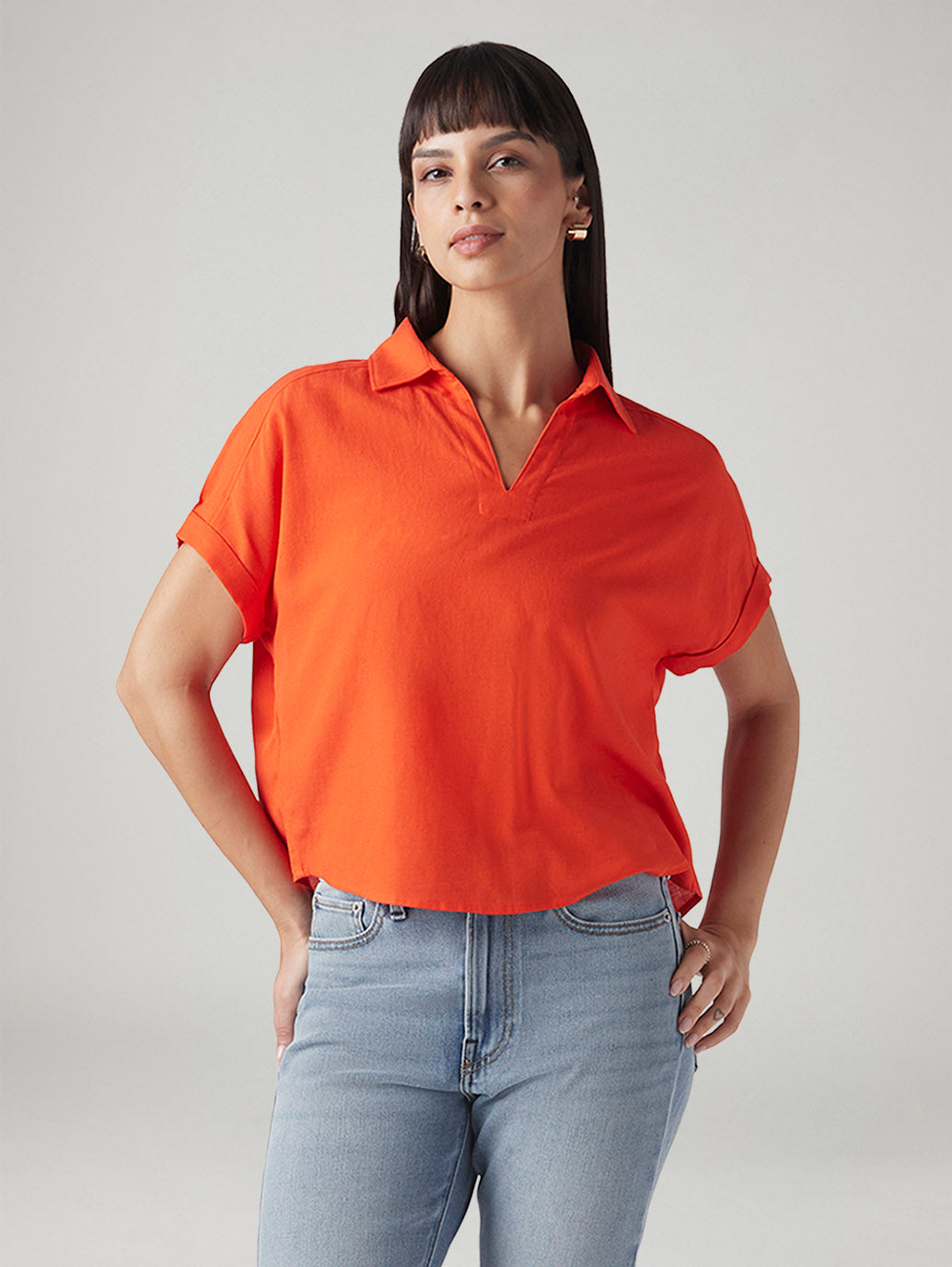 Women's Solid Relaxed Fit Linen Top