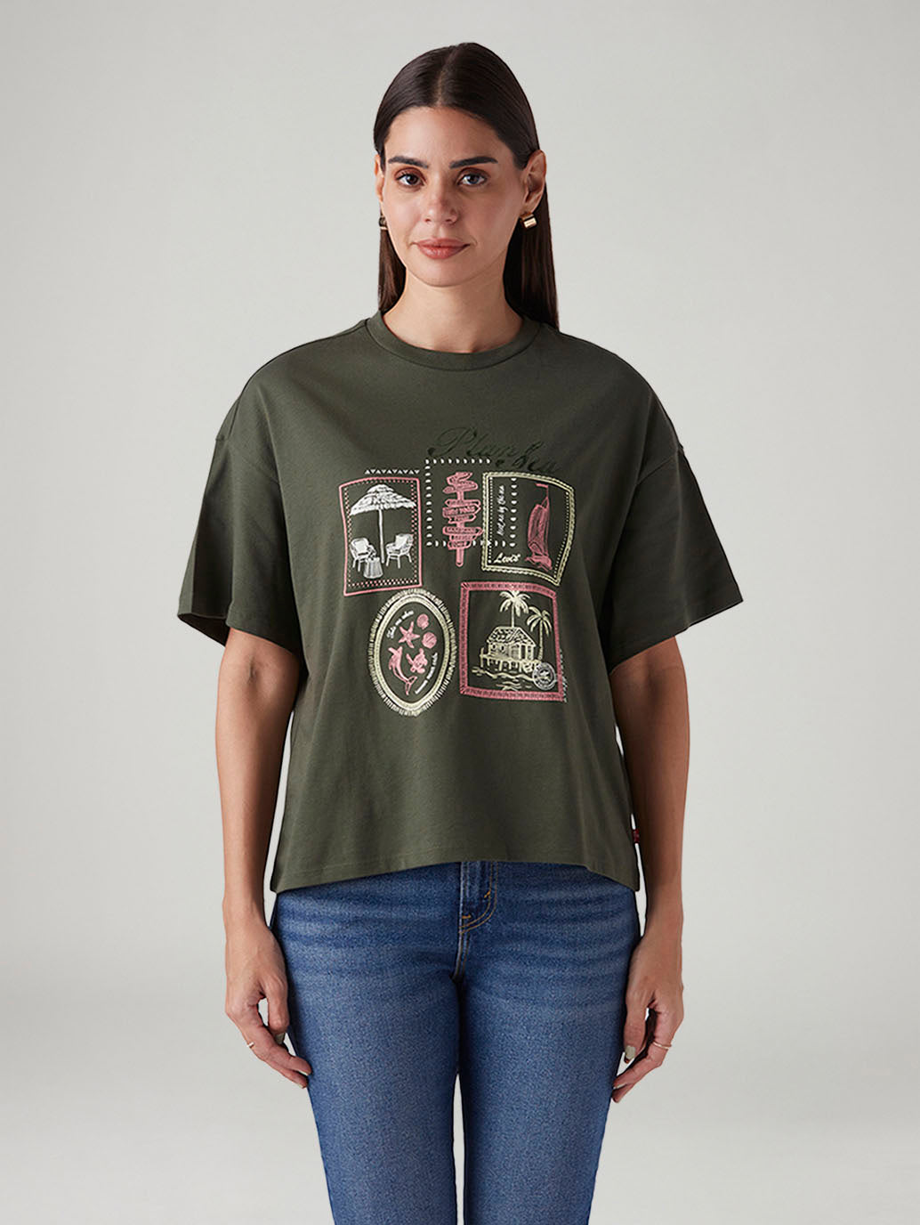 Women's Graphic Print Relaxed Fit Oversized T-Shirt - Front View