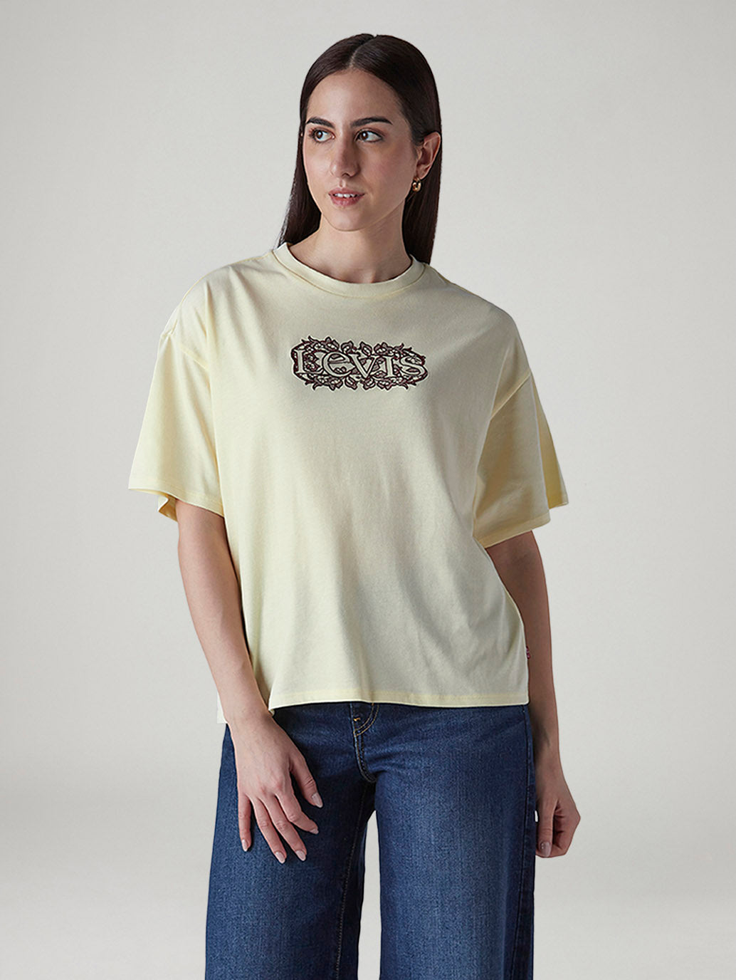 Women's Embroidered Relaxed Fit T-Shirt - Front View